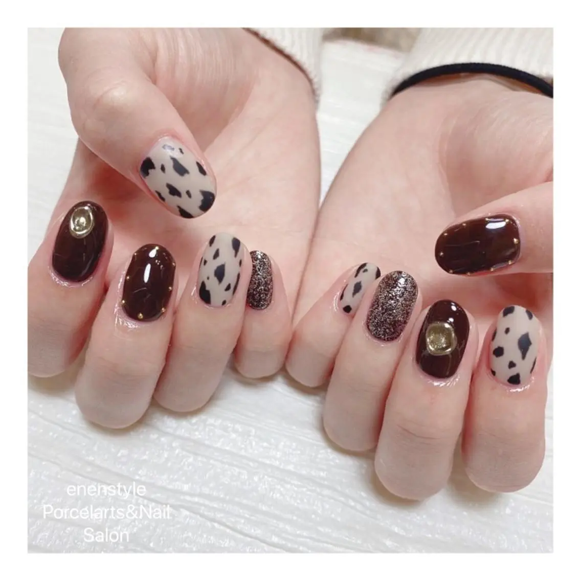 ミディアム ネイル ハンドネイル 🐾enen style 🐾のネイルデザイン