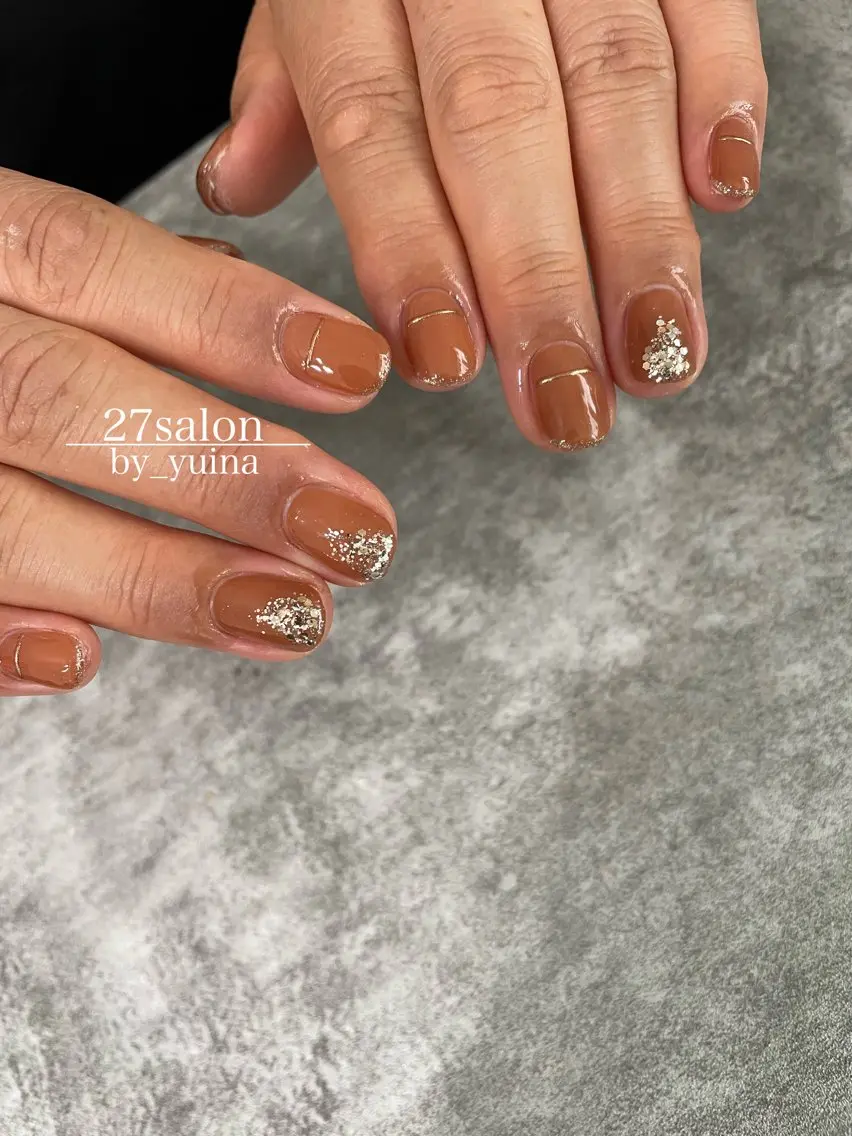 ネイル オレンジ ハンドネイル 27salon yuinaのネイルデザイン