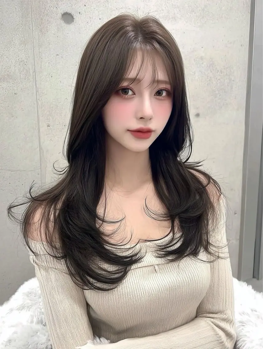 ロング カラー カット ヘアカラー トリートメント ✂️垢抜け/トレンド レイヤー/韓国/IRのヘアスタイル