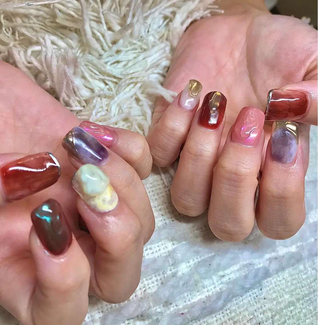 ミディアム カラー パーマ ヘアアレンジ メンズ キッズ ネイル マツエク・マツパ ブラウンカラー オレンジ オレンジブラウン カラーマツエク ブラウン el. by Aoのネイルデザイン