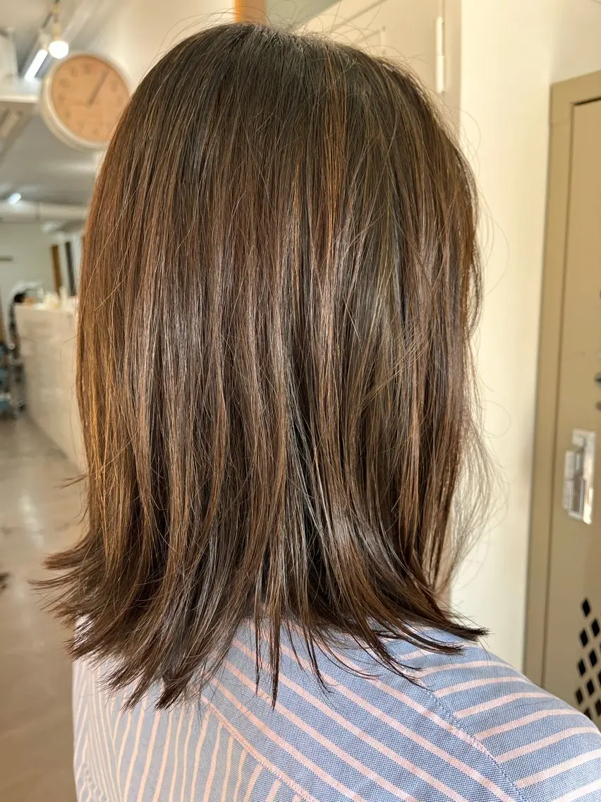 ミディアム カラー ブリーチ ハイライトカラー ブリーチなしカラー ハイライト 森田 菜留美のヘアスタイル