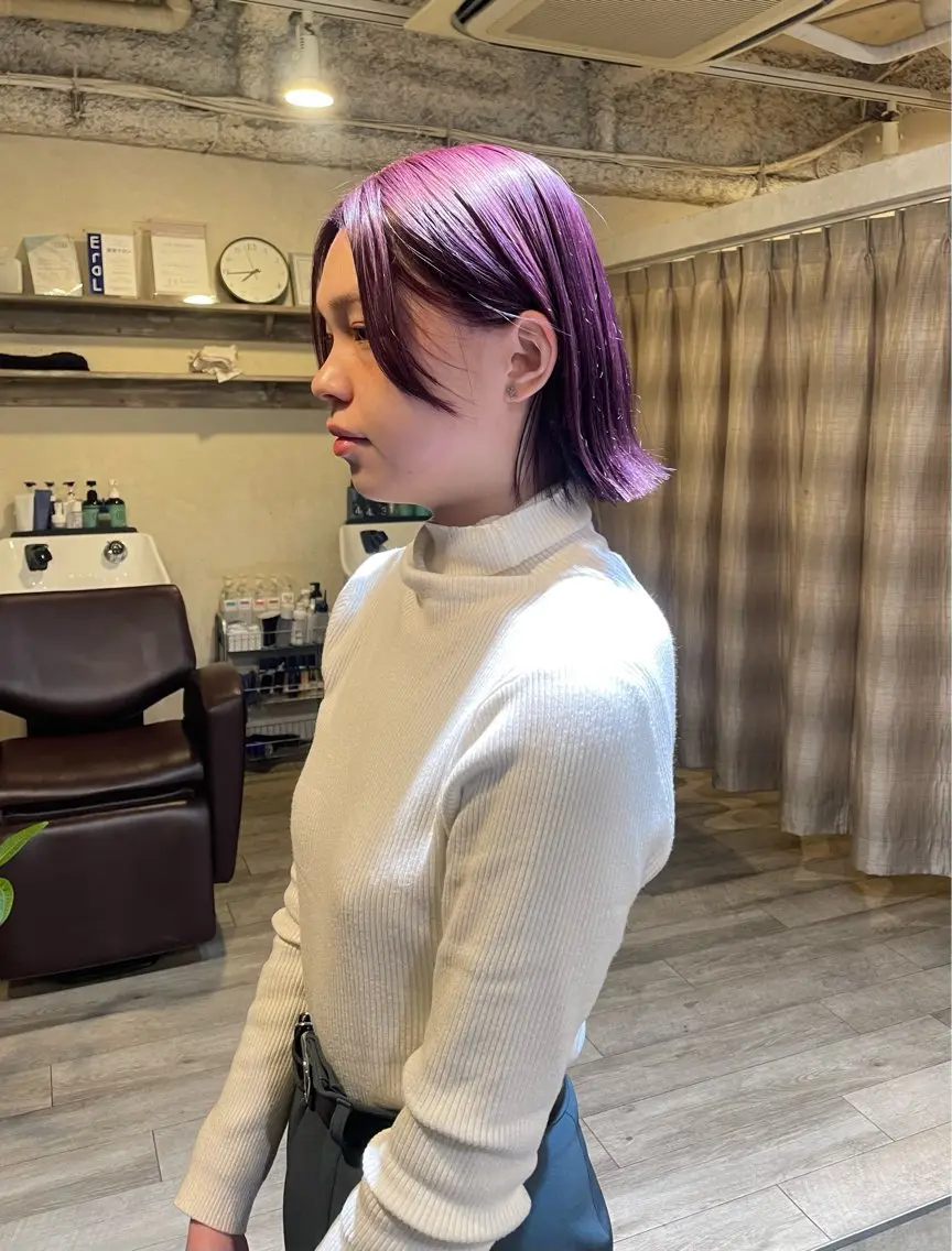 カラー ブリーチ ピンクカラー バイオレットカラー ヘアカラー 渡部 仁のヘアスタイル