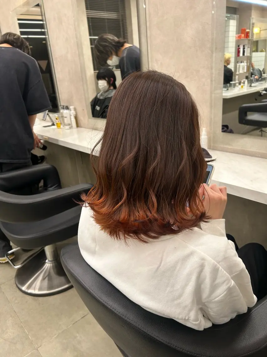 ミディアム カラー パーマ ヘアアレンジ メンズ キッズ 🦋縮毛/韓国レイヤ ー/透明感カラー🦋のヘアスタイル