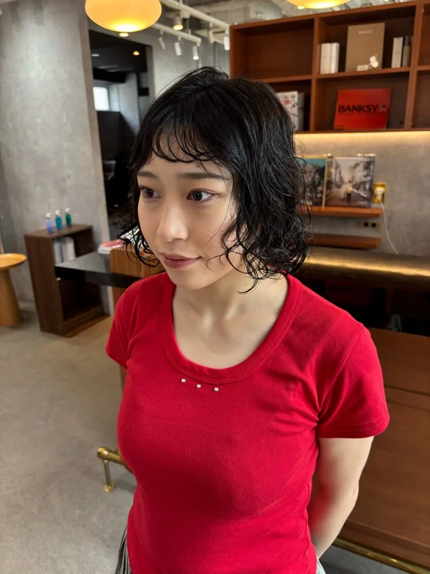 ミディアム パーマ ミディアムパーマ ボブ カット パーマ トリートメント 柳坪 まなのヘアスタイル
