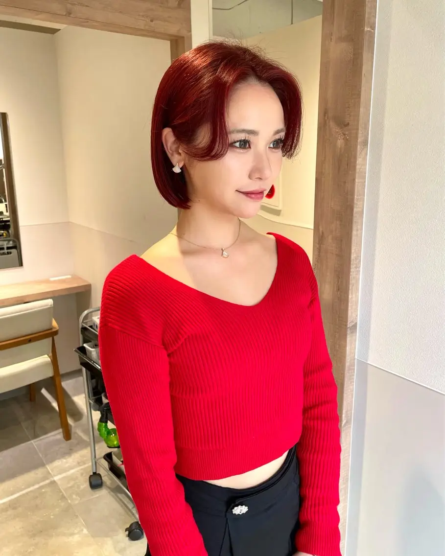 ショート カラー ボルドーカラー ボブ カット ヘアカラー トリートメント 武田 清久のヘアスタイル