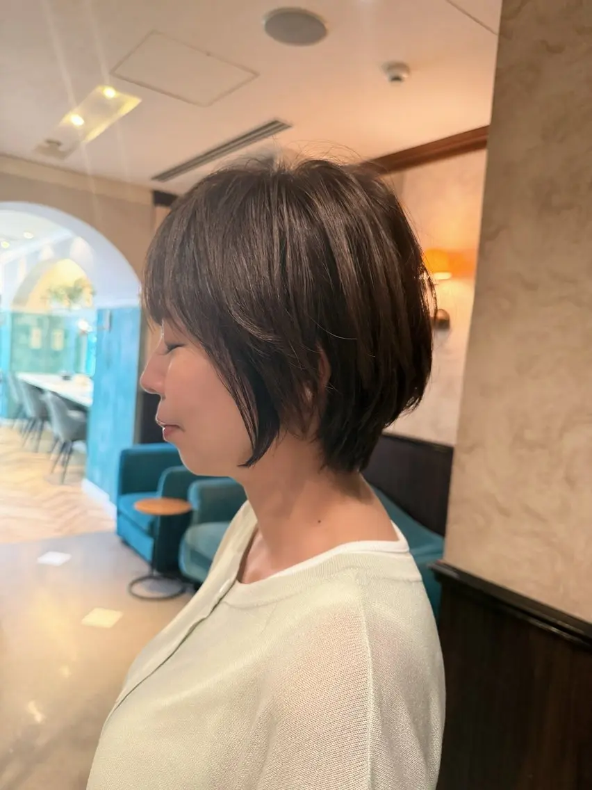ショート ボブ 顔周りカット 髪質改善 韓国風ヘア レイヤーカット カット ヘアカラー トリートメント 大人美人ショート 杉浦主馬のヘアスタイル