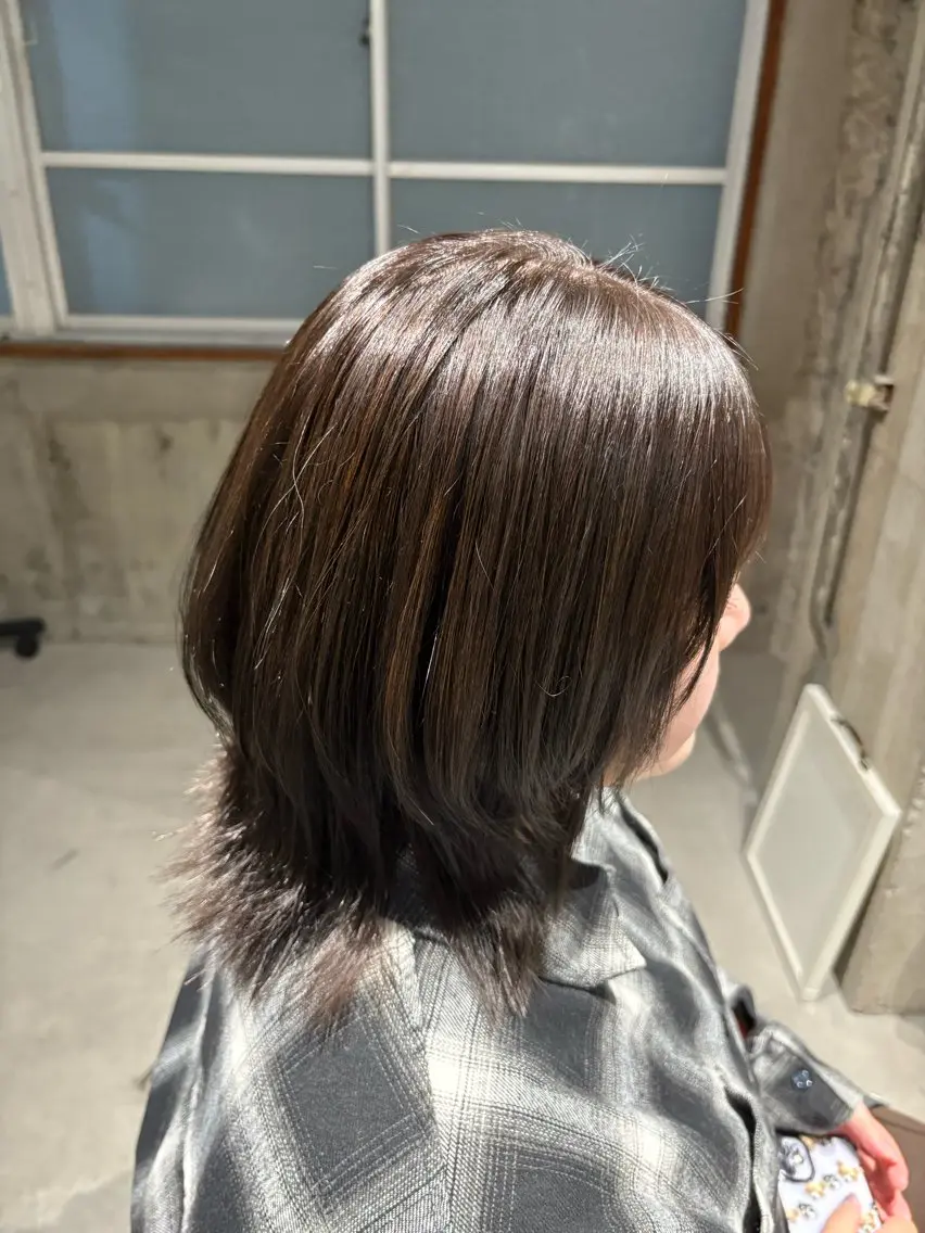 ミディアム カラー アッシュ 透明感カラー オレンジ ウルフカット カット ヘアカラー 玉置七海✨ ／透明感／髪質改善のヘアスタイル