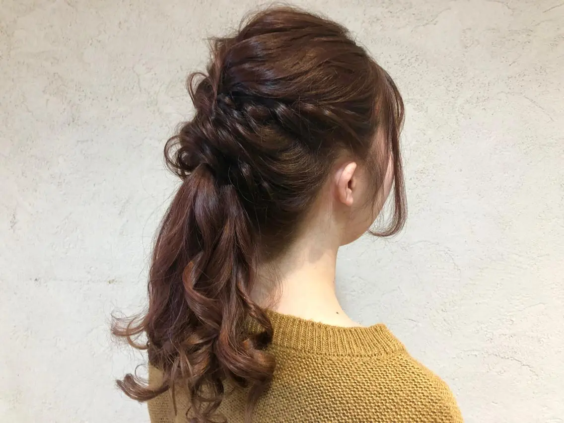 ロング カラー ヘアアレンジ オレンジ ピンクカラー まつパ/まつエク Ci belleのマツエク・マツパデザイン