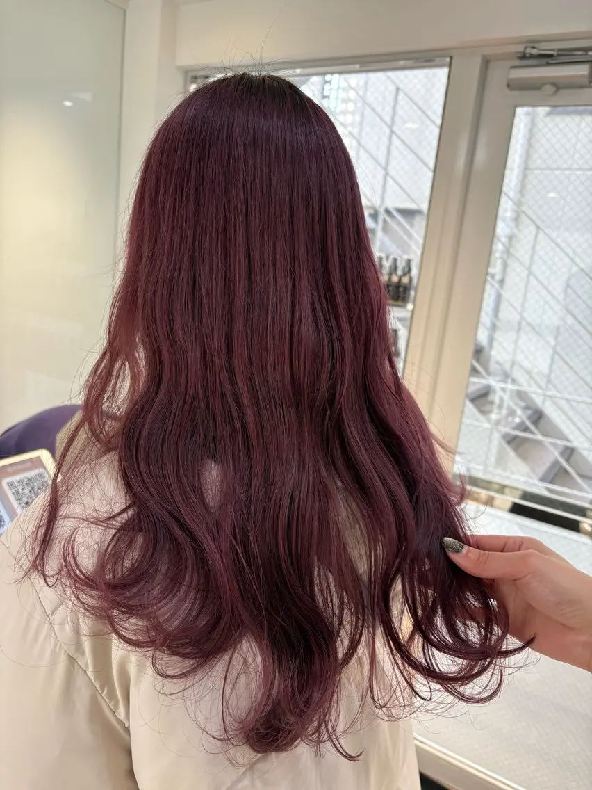 ロング カラー ヘアアレンジ カシス ピンクカラー ローズカラー 《暖色/韓国hair 》🇰🇷桑原ユキネのヘアスタイル