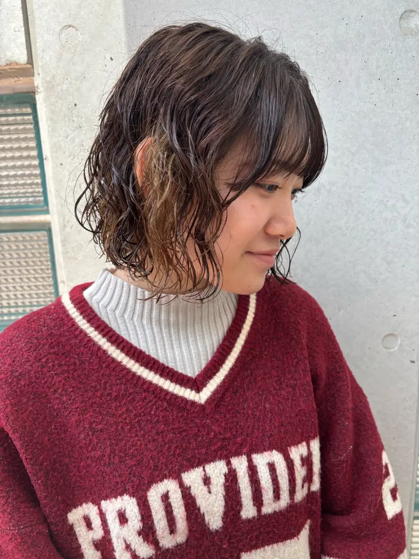 ミディアム パーマ カット パーマ しみず さくら🌸のヘアスタイル