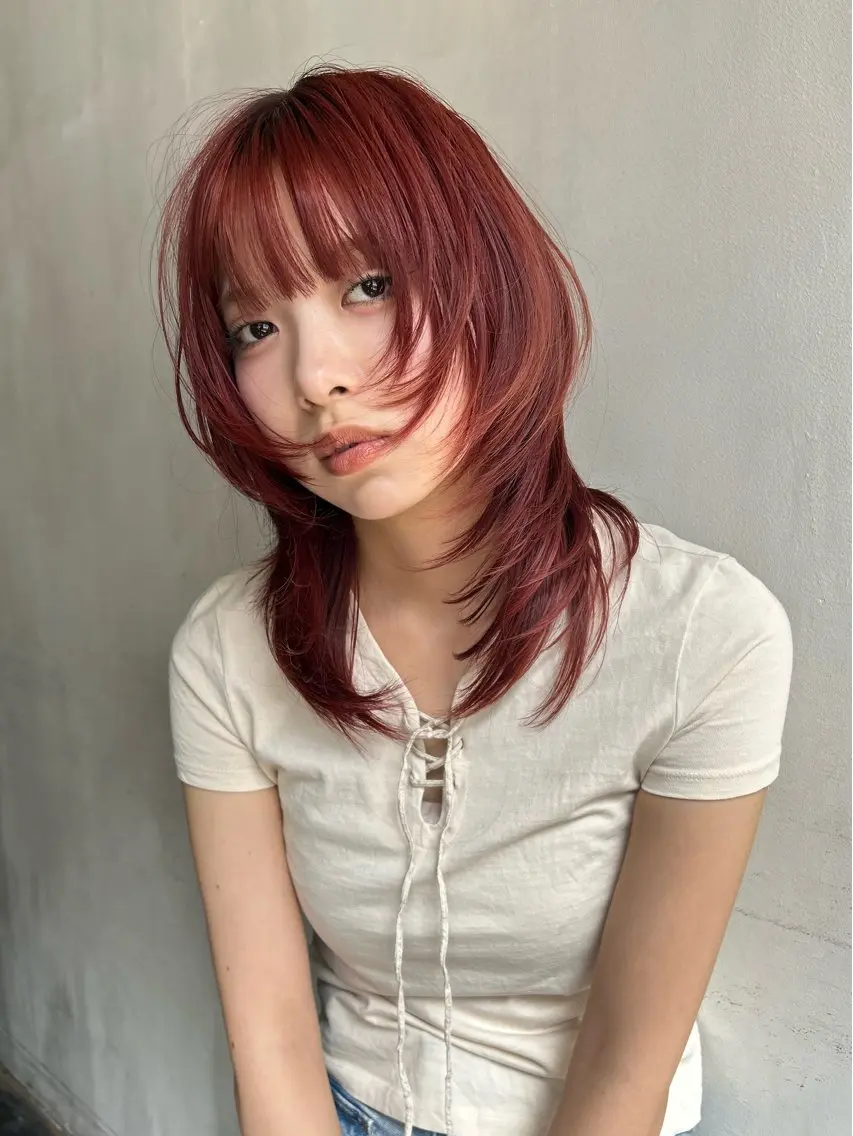 ミディアム カット ヘアカラー レイヤー/暖色カラー /似合わせ/Moeのヘアスタイル