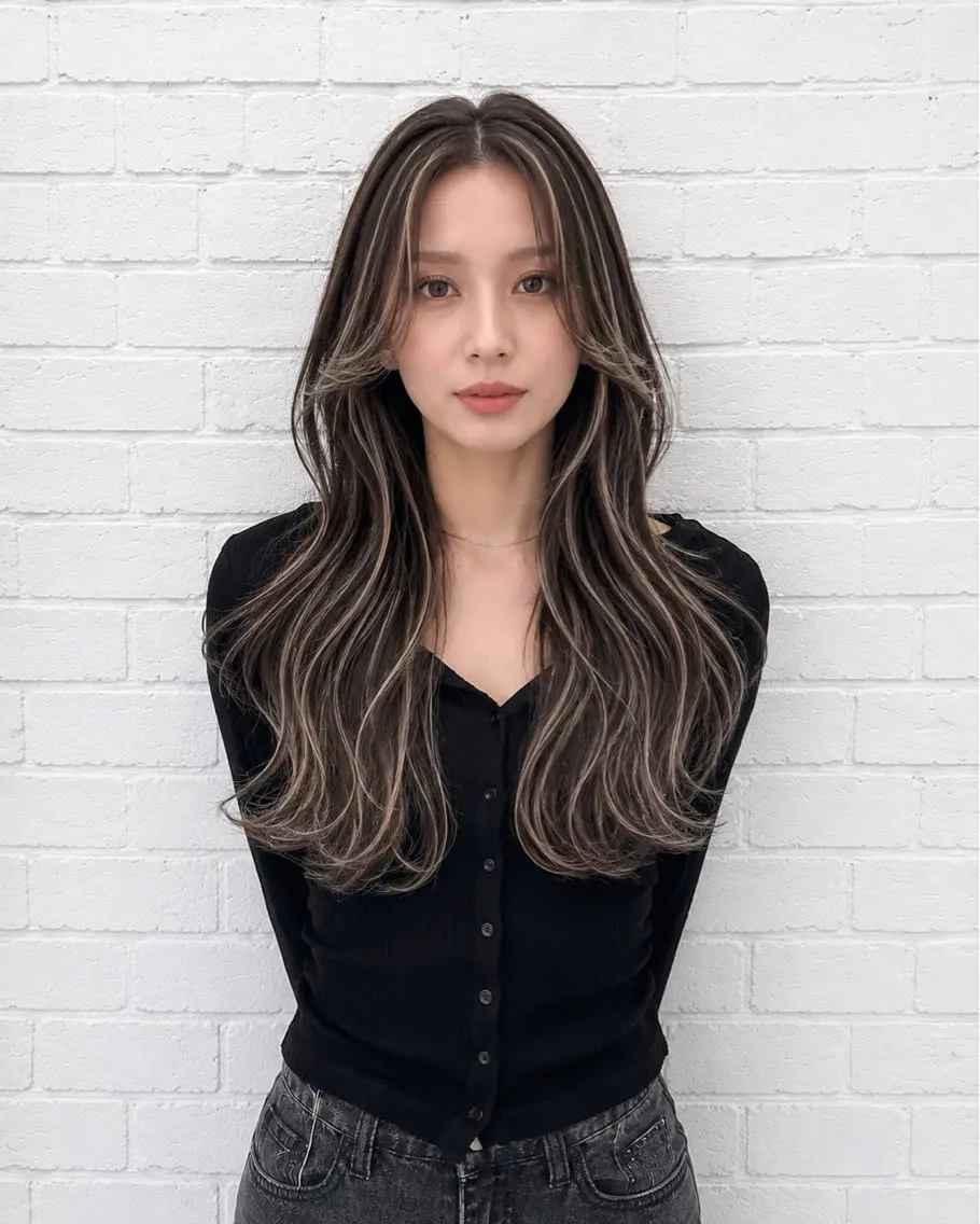 ロング カラー 透明感カラー デザインカラー ハイライトカラー ハイライト 韓国風ヘア カット ヘアカラー トリートメント 【韓国風特化】 池田一之のヘアスタイル
