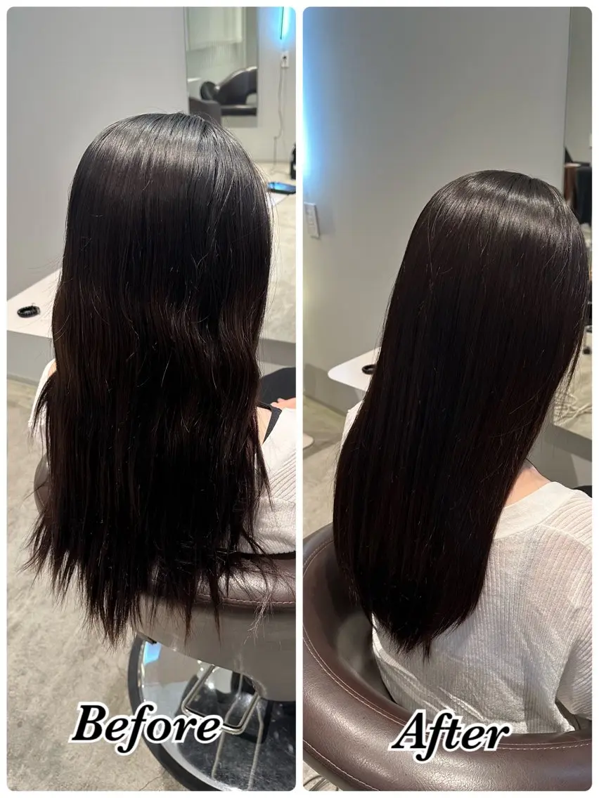 ミディアム パーマ 縮毛矯正 髪質改善ストレート 中林優太のヘアスタイル