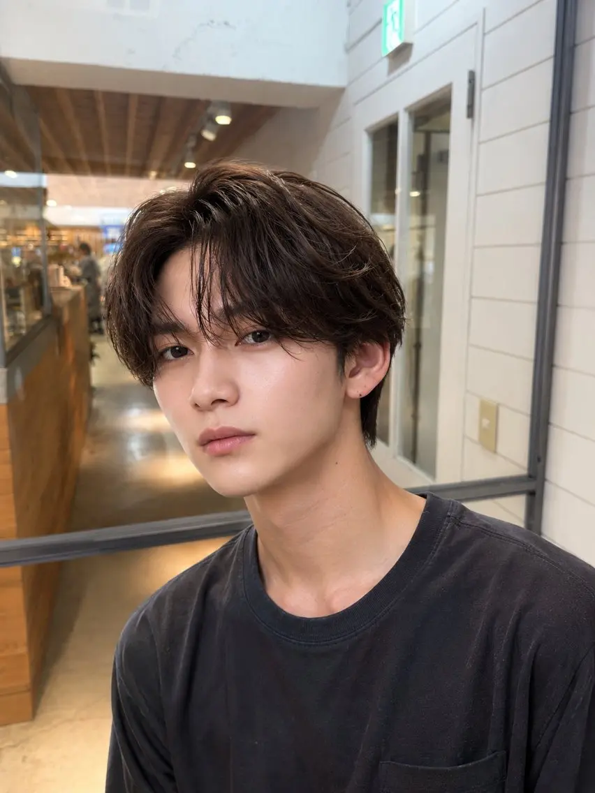【メンズカット+ブリーチなしワンカラー】センターパート/マッシュ/スパイキーショート/ウルフ💇🏽🥣の写真
