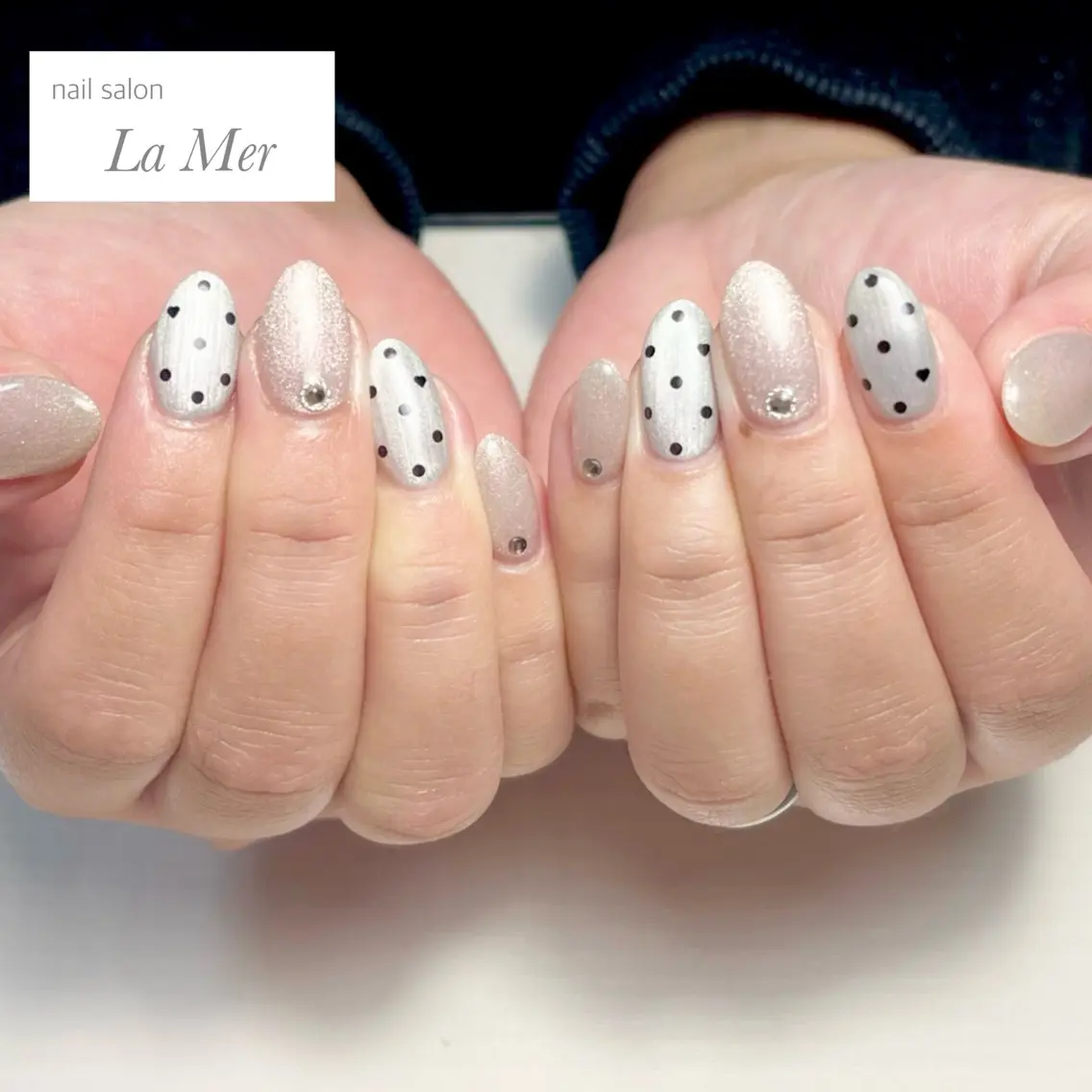 ネイル ドット ガーリー ハート キラキラネイル マグネットネイル nailsalon La Merのネイルデザイン