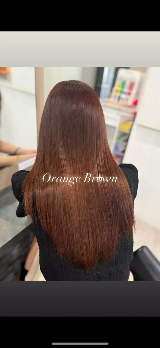 ロング カラー ブリーチ ブラウンカラー ブリーチなしカラー オレンジ オレンジブラウン カット ヘアカラー トリートメント 横浜/エクステ特化× 艶カラー/あいかのヘアスタイル