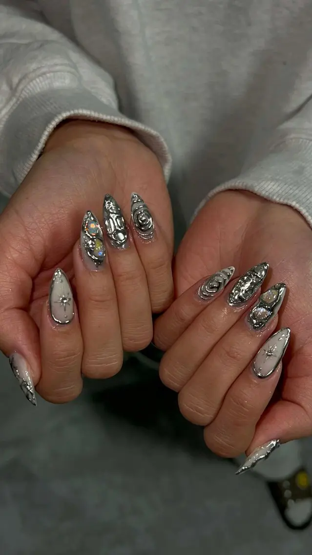 ネイル オーロラネイル クリアネイル 成人式 フラッシュネイル ジェルネイル ハンドネイル Amee Nail Salonのネイルデザイン