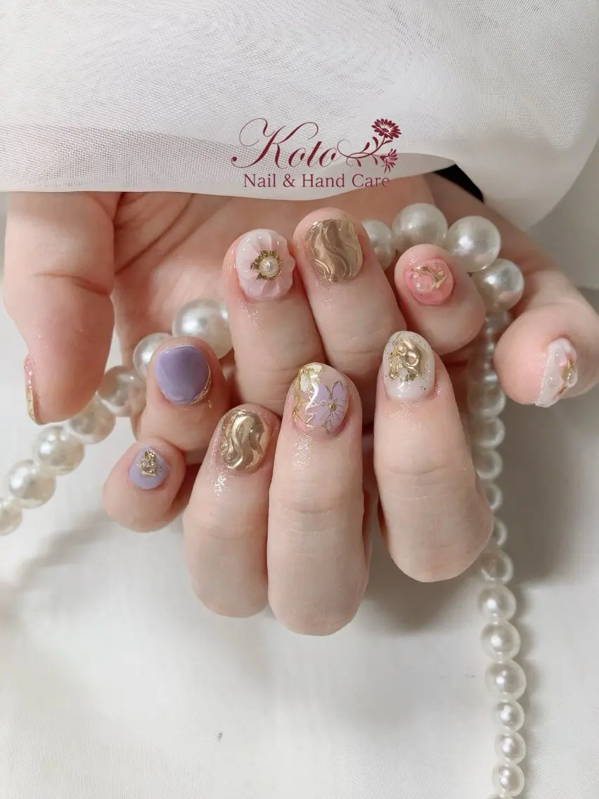ネイル 成人式 長さ出し ジェルネイル 持ち込み ニュアンスネイル ハンドネイル Nail Salon KOTOのネイルデザイン