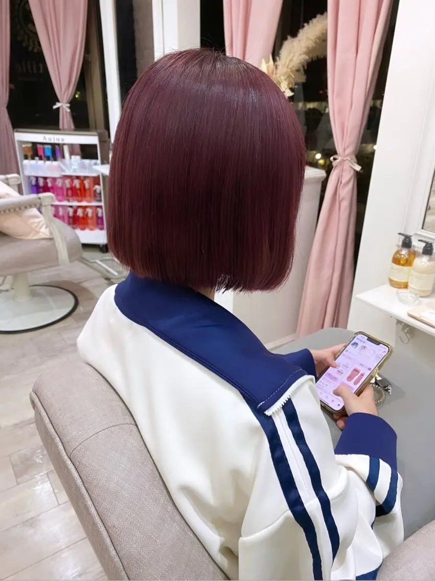 ミディアム カラー ブリーチ カシス ブリーチなしカラー ヘアカラー 暖色カラー✨️ 門内 梨真のヘアスタイル
