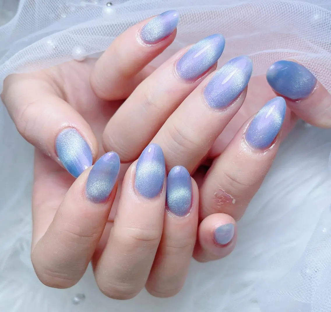 ネイル アートネイル 韓国ネイル 水色 ロングネイル スカルプネイル ハンドネイル チョチョ Nail 高田馬場店のネイルデザイン
