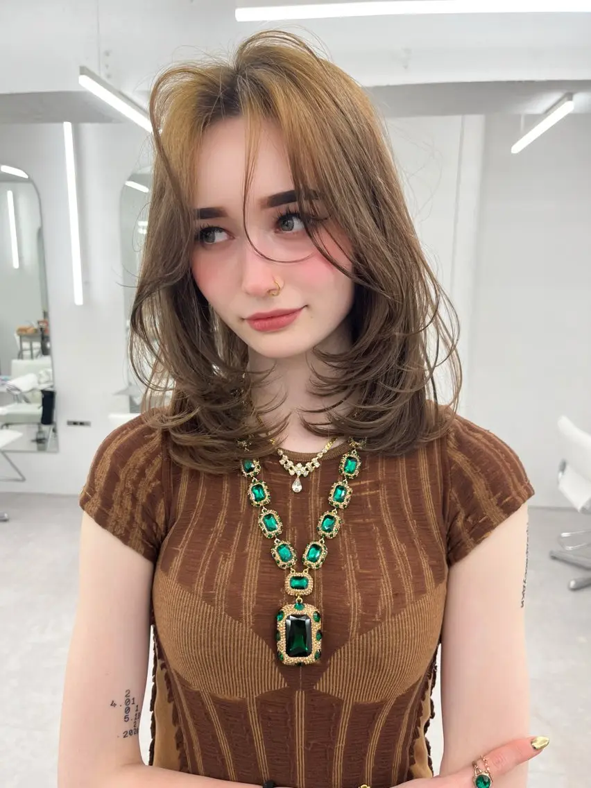 ロング カラー ベージュカラー ブリーチ 透明感カラー ダブルカラー ブリーチなしカラー 盛れる顔周り✨韓国式 レイヤーkanatoのヘアスタイル