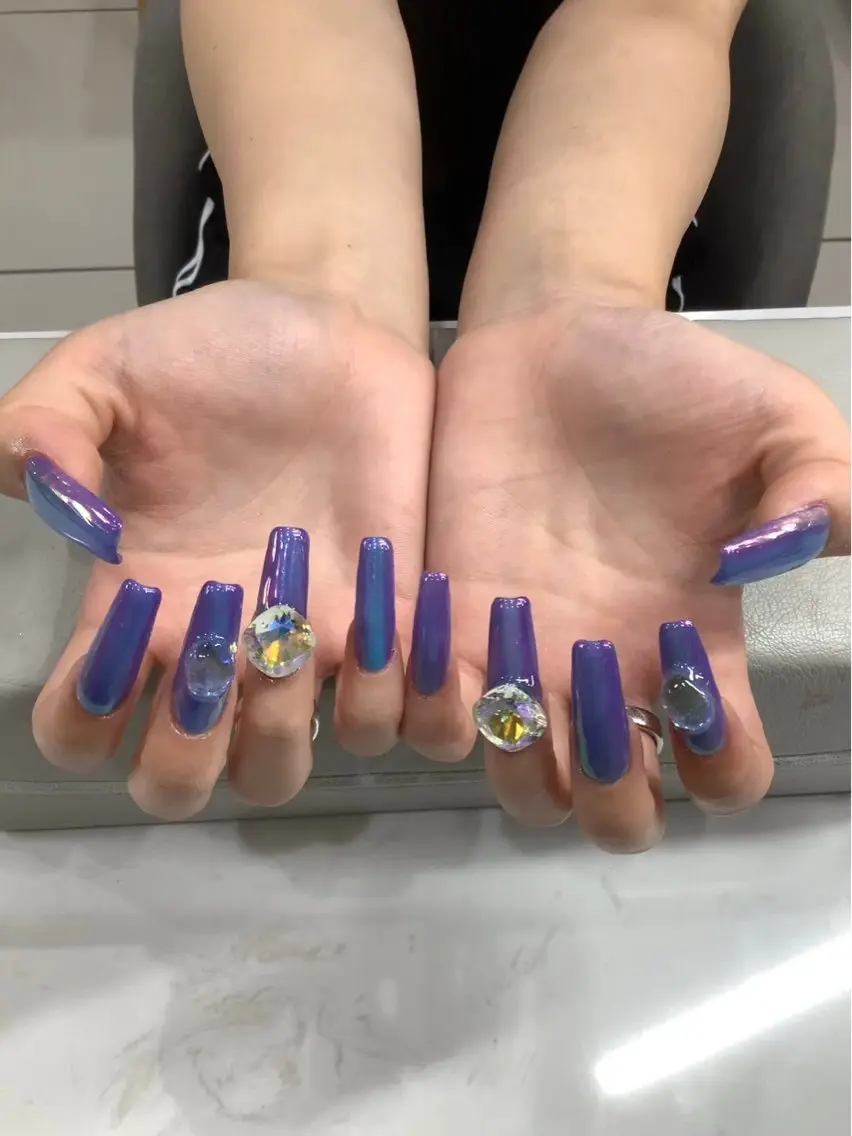 ネイル ブルー ミラーネイル スカルプネイル ストーンネイル みき 🎀のマツエク・マツパデザイン