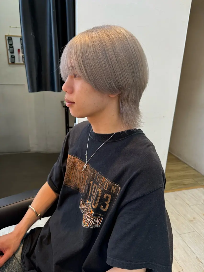 カラー メンズ メンズブリーチ ブリーチ シルバー カット ヘアカラー トリートメント 有働由良／ハイトーン ／韓国メンズヘアのヘアスタイル
