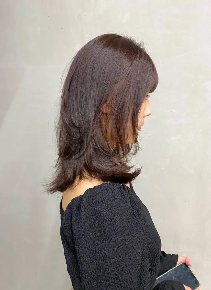 セミロング カラー カット ヘアカラー トリートメント Saki/レイヤー/ 柔色カラー/顔まわりのヘアスタイル