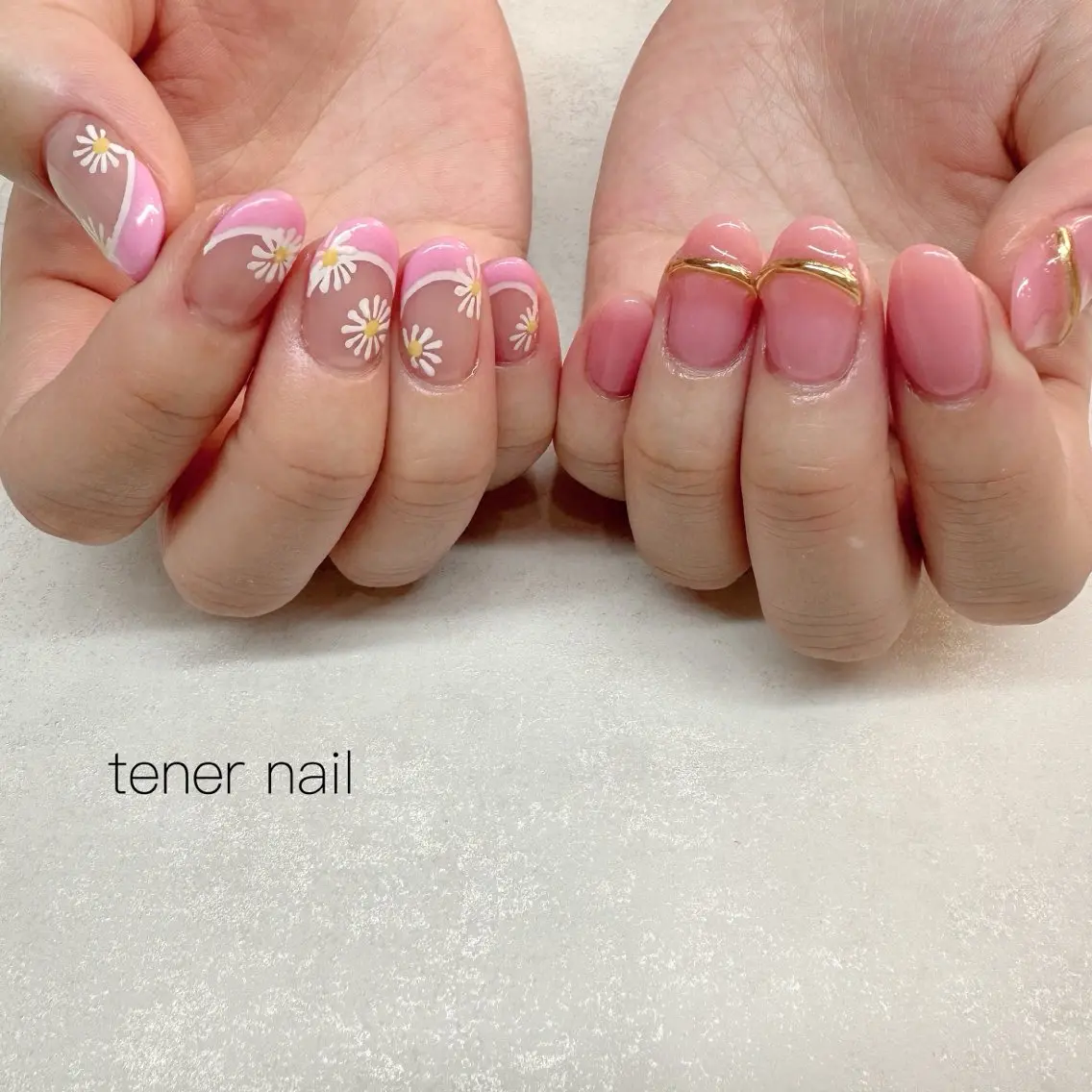 ネイル フラワーネイル フレンチネイル ピンク ホワイト ハンドネイル テネルネイル tener nailのネイルデザイン