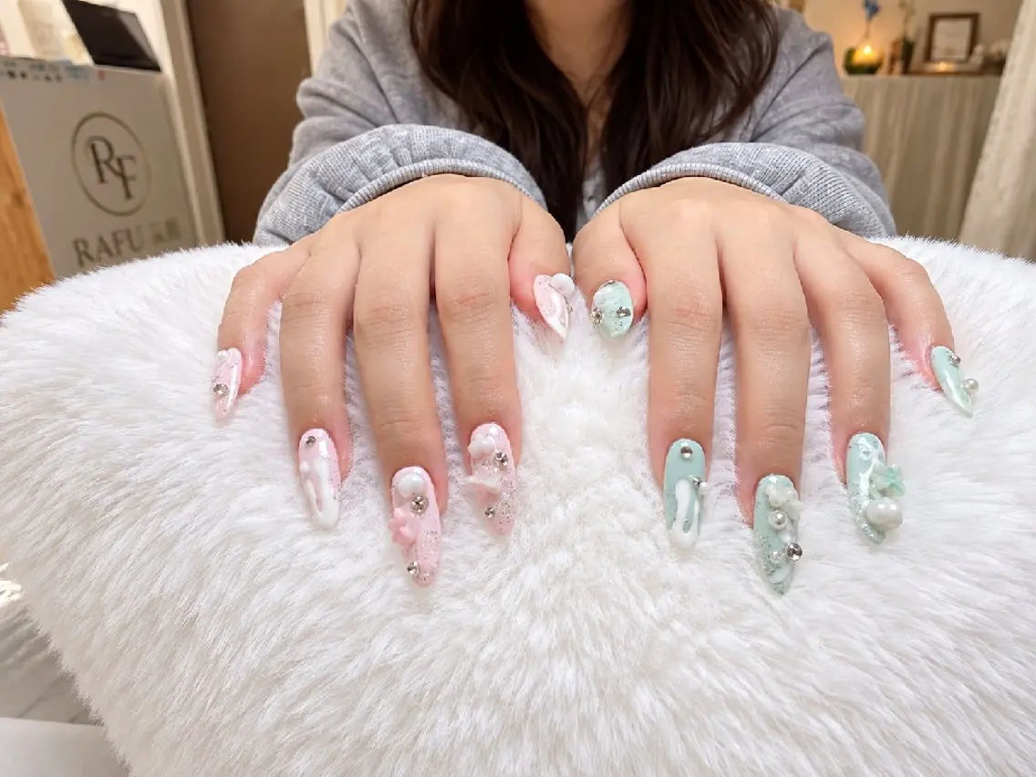 ネイル 長さ出し 韓国ネイル ロングネイル 持ち込み ピンク ハンドネイル 高山ルコ(NAIL) 店長のネイルデザイン