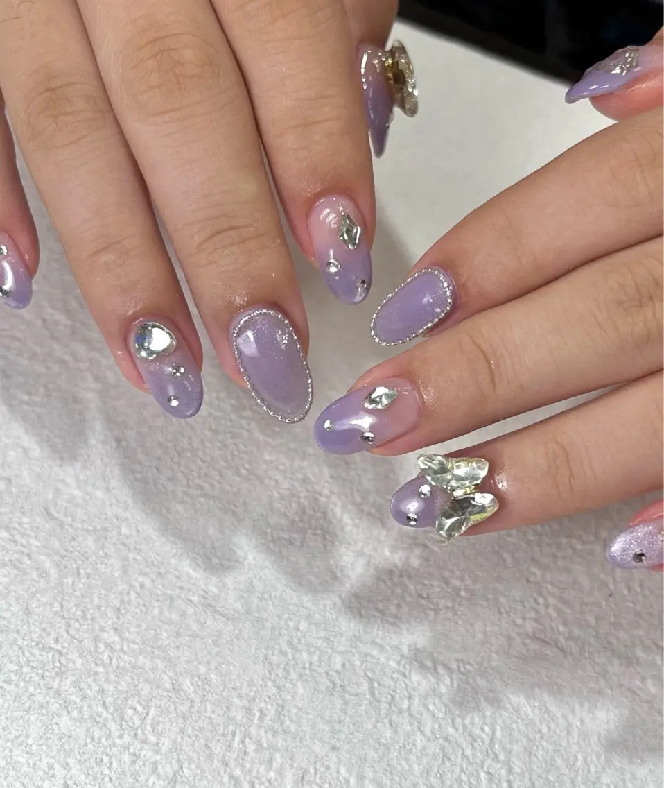 ネイル グラデーション ハート キラキラネイル パープル ストーンネイル ハンドネイル フットネイル Para Sol nail　Maoのネイルデザイン