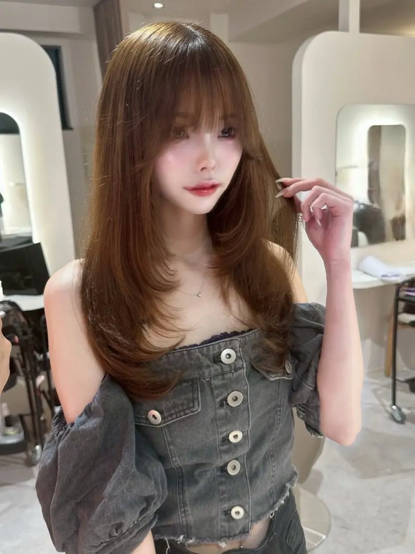 ロング ボブ 顔周りカット ハッシュカット ハイレイヤー レイヤーカット カット ヘアカラー トリートメント 隼多/似合わせ レイヤー/オリーブのヘアスタイル