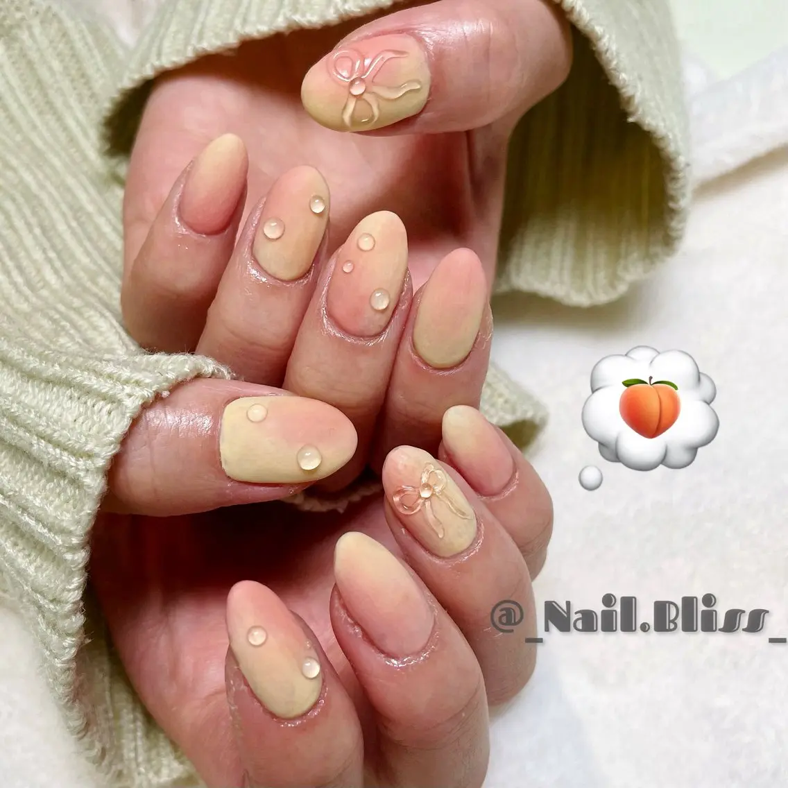 ネイル マットネイル ぷっくりネイル リボン ハンドネイル NAIL BLISSのネイルデザイン