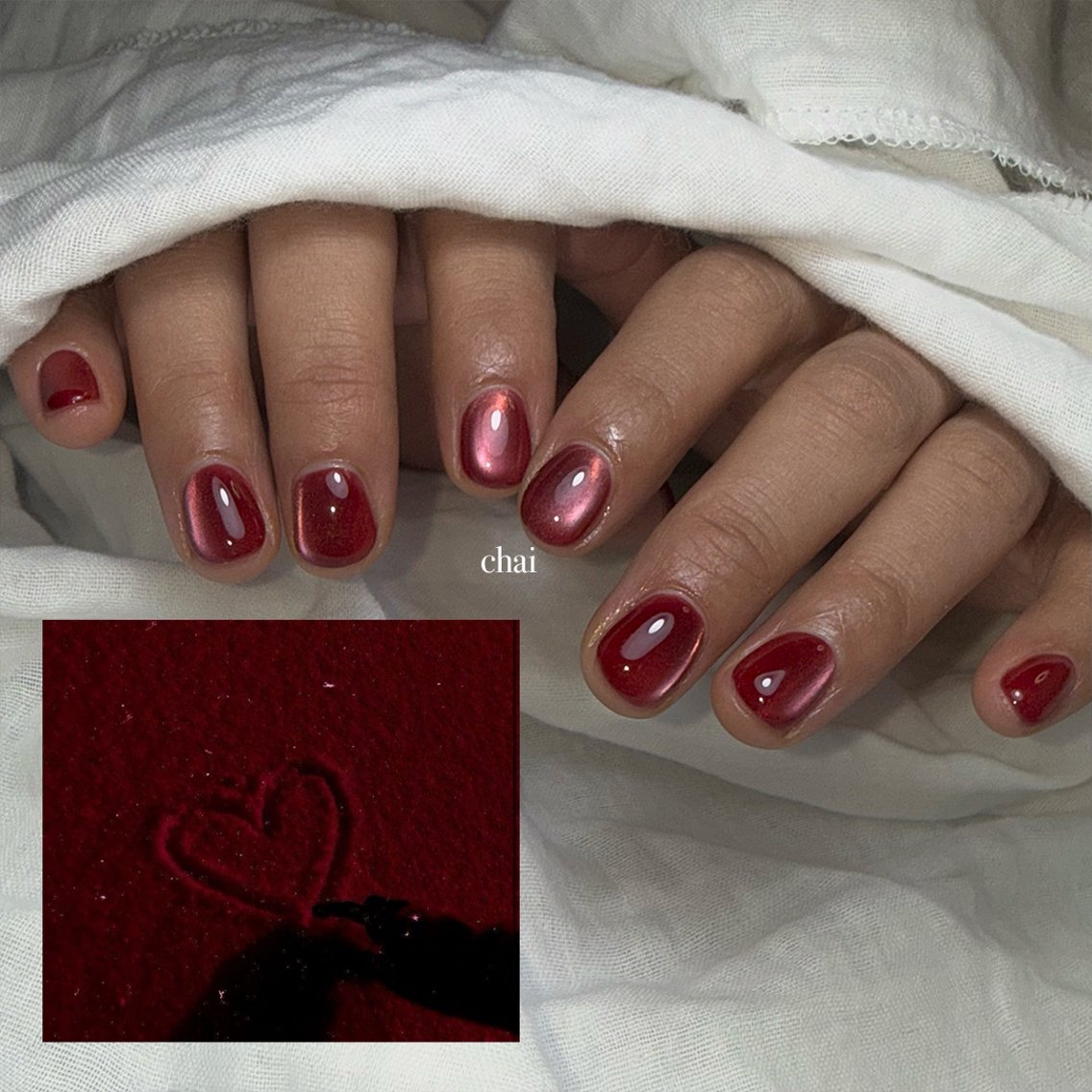 ネイル ボルドー ジェルネイル マグネットネイル パラジェル 赤色 ハンドネイル chai nail + eye📍鶴橋のネイルデザイン