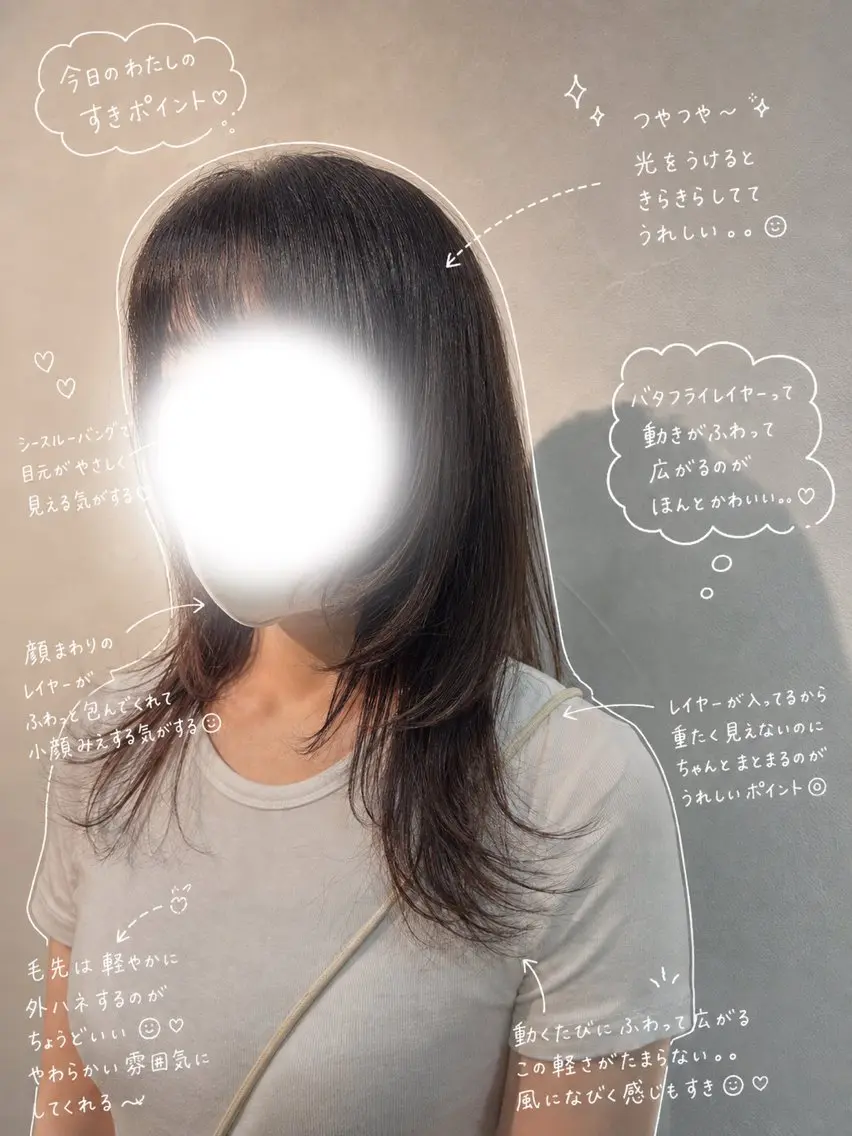 ミディアム カラー ミディアムレイヤー 伸ばしかけ 韓国風ヘア レイヤーカット 小顔カット カット ヘアカラー トリートメント 渋谷/トレンドヘア /ふうかのヘアスタイル