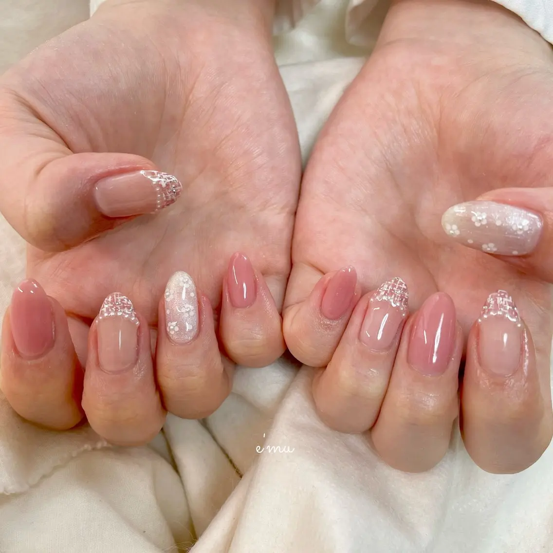 ネイル フラワーネイル ツイードネイル nail salon e'mu💐のネイルデザイン