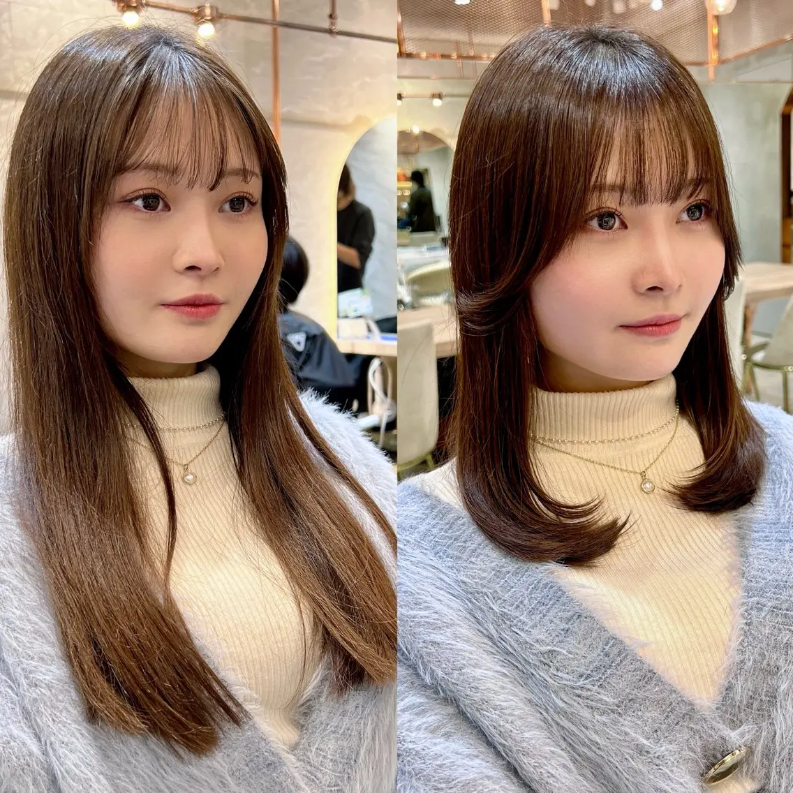 ミディアム カラー レイヤーカット カット ヘアカラー トリートメント 韓国ヘア♡おくれ毛♡ ボブ♡sayakaのヘアスタイル