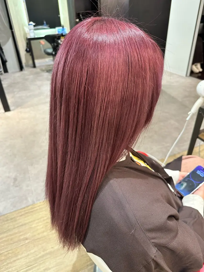 ロング カラー ピンクカラー ローズカラー カット ヘアカラー トリートメント 髪質改善 すずきひじりのヘアスタイル