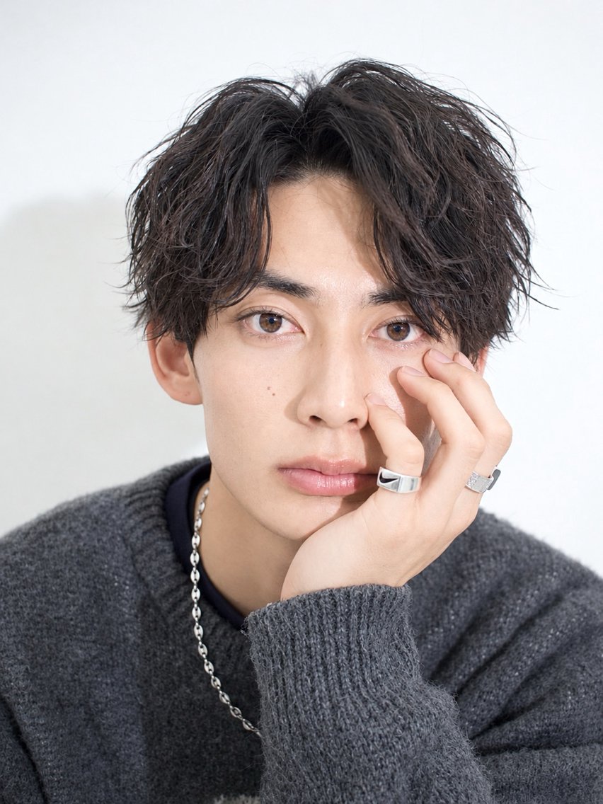 ミディアム メンズ ミディアムパーマ メンズパーマ カット パーマ メンズ特化/髪質改善 圭翔のヘアスタイル