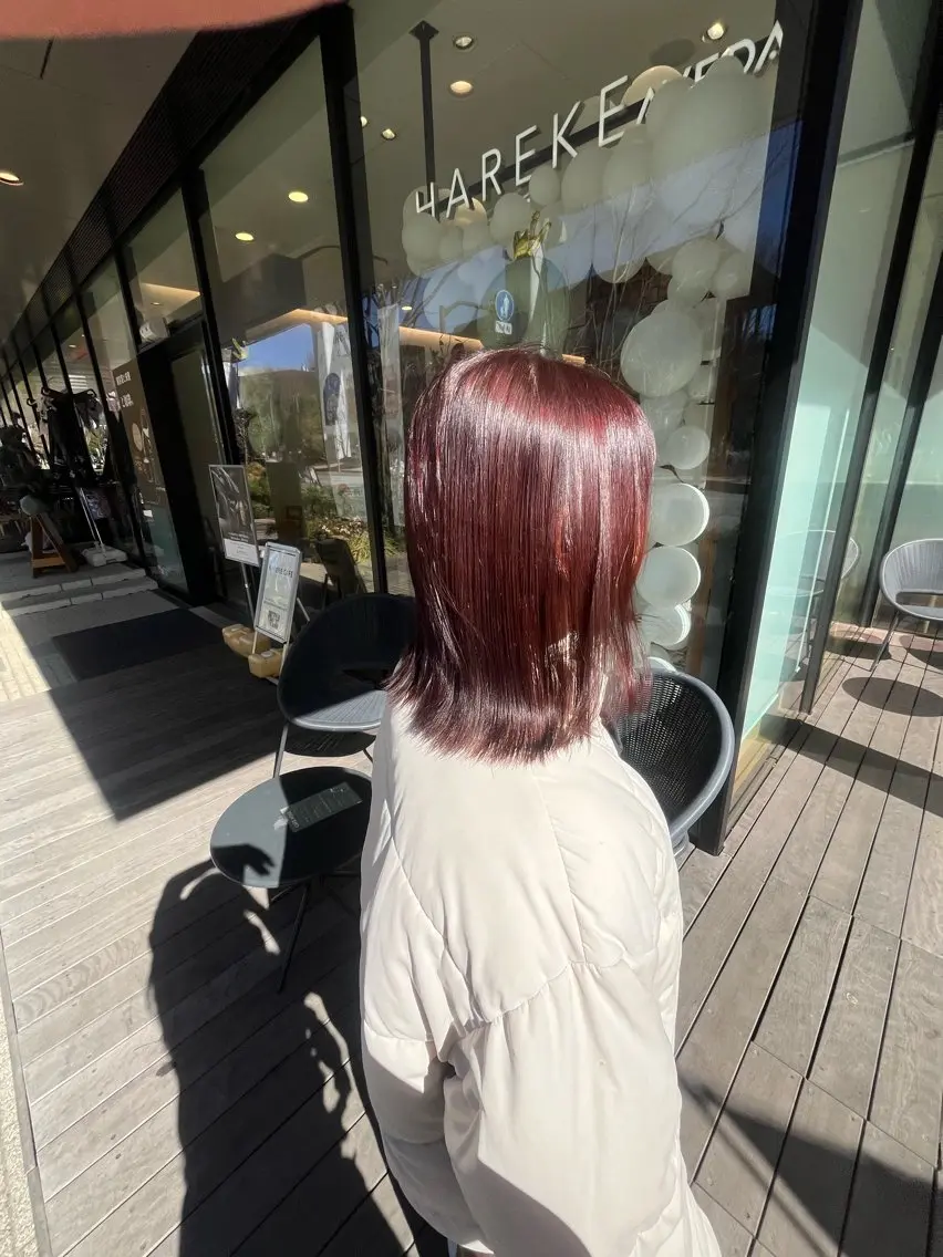 ミディアム カラー レッドカラー くびれヘア 外ハネヘア トリートメント 川島穂乃香 /メンズスタイル特化のヘアスタイル
