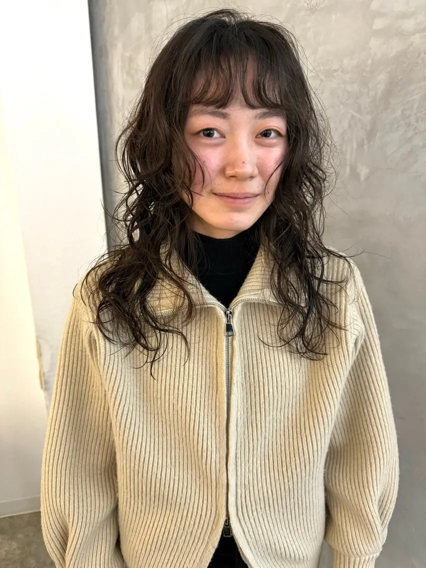 セミロング パーマ セミロングパーマ レイヤーカット カット パーマ トリートメント 森貴裕/ベージュ/ パーマ/オリーブのヘアスタイル