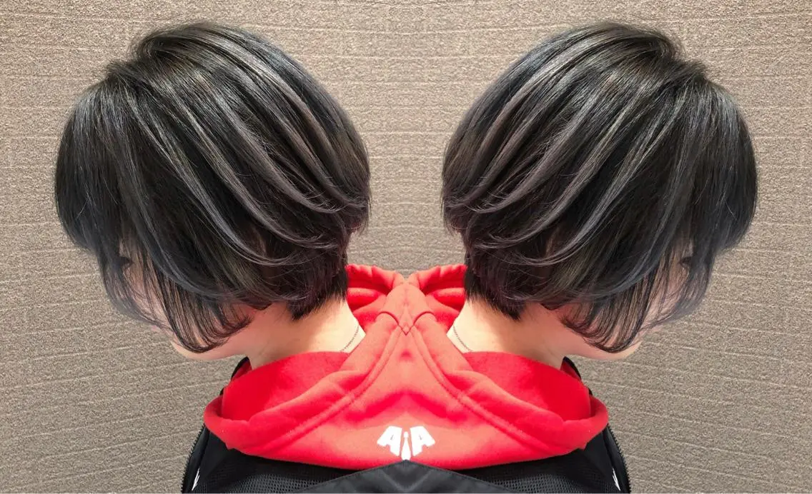 ショート カラー ヘアアレンジ バレイヤージュ デザインカラー グラデーションカラー ハイライトカラー ハイトーンカラー アンドウ ユウ/ レイヤーカット/韓国のヘアスタイル