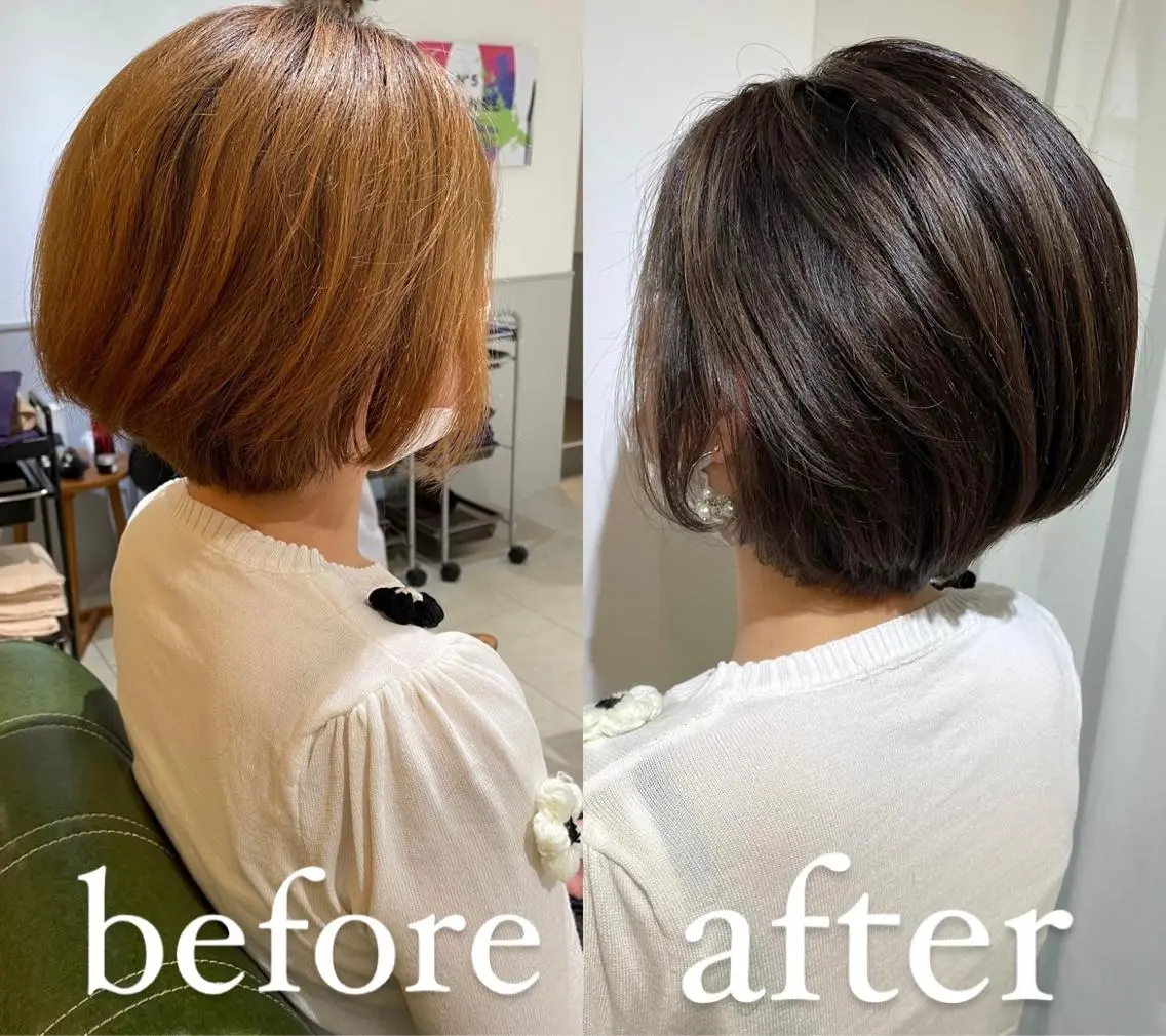 ショート カラー グレージュ ヘアカラー トリートメント 過去一の柔髪ヘア 🌿einshairのヘアスタイル