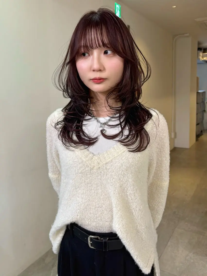 ロング カラー カット ヘアカラー mizuki/ピンク ベージュ.レイヤーのヘアスタイル