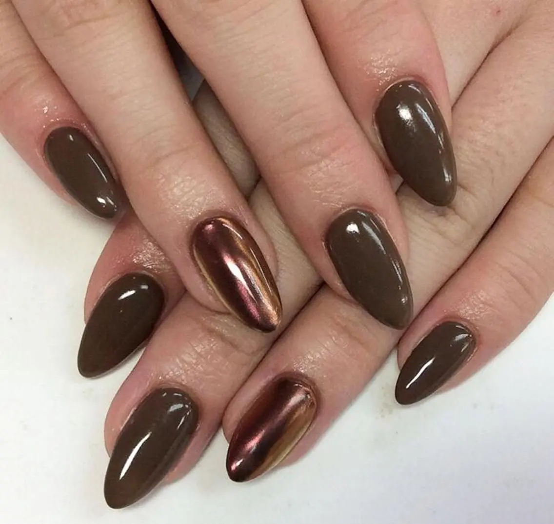 ネイル ブラウン ミラーネイル hair&nail NO-MUのネイルデザイン