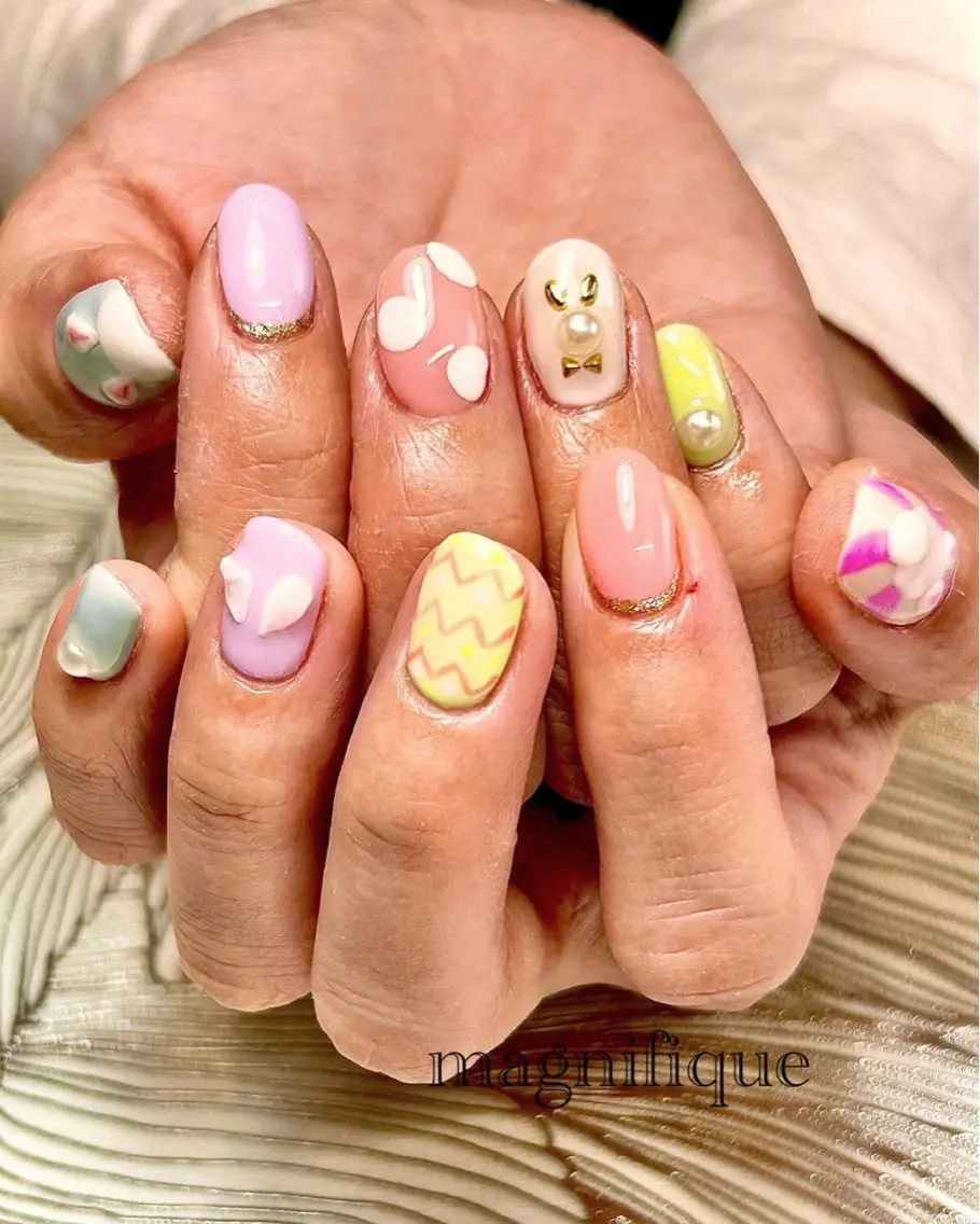 ネイル アートネイル ロングネイル ピンク ショートネイル 春ネイル プライベートサロン マニフィークのネイルデザイン