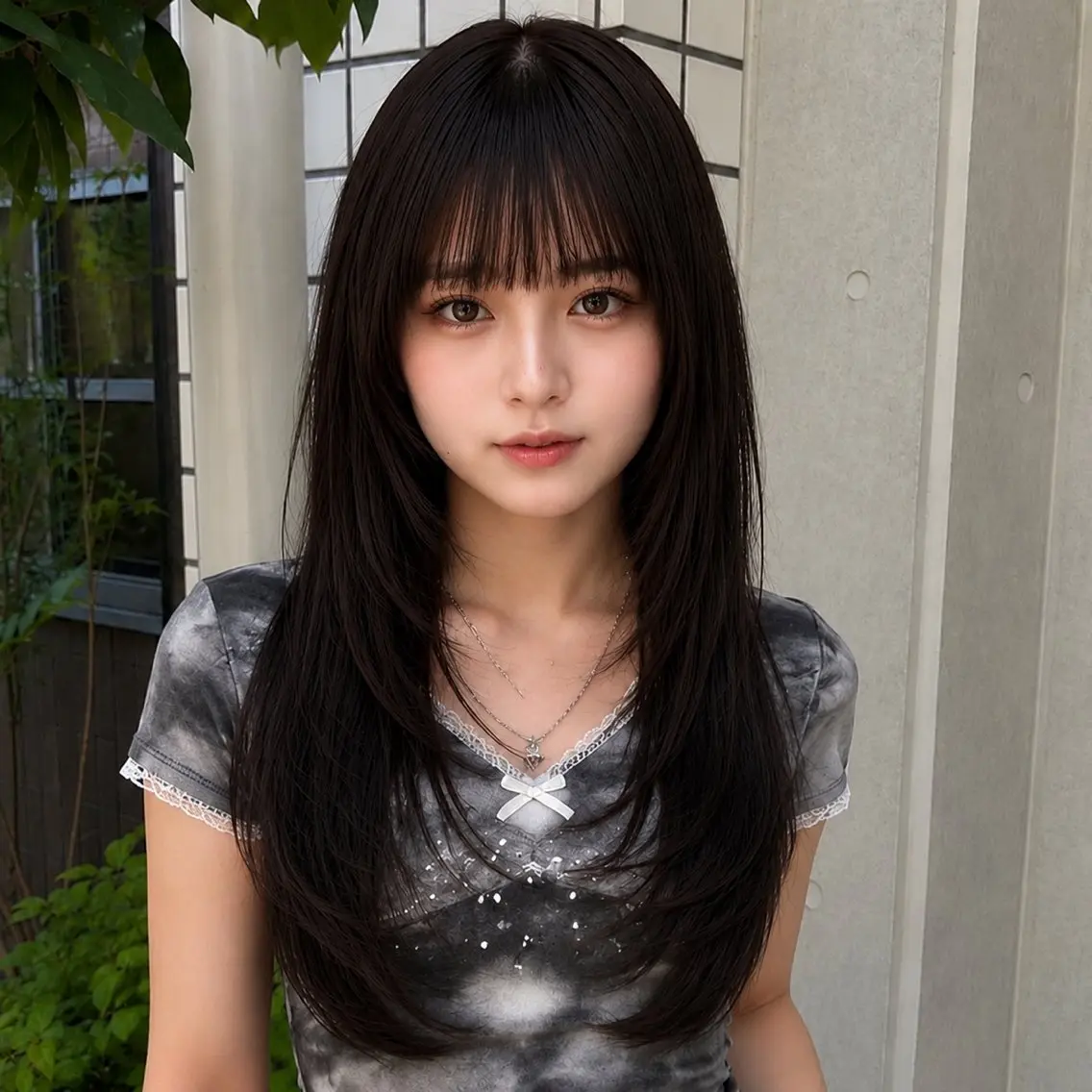 ロング 顔まわりレイヤー 顔周りカット ハッシュカット 韓国風ヘア レイヤーカット カット ヘアカラー トリートメント ハイトーン/レイヤー カット/TAKEのヘアスタイル