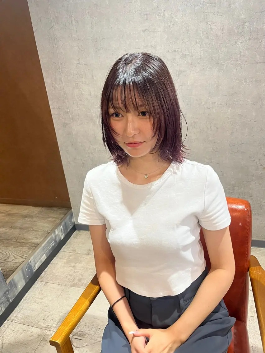 ミディアム カラー ブリーチ レイヤーカット 柴田 翔太郎のヘアスタイル