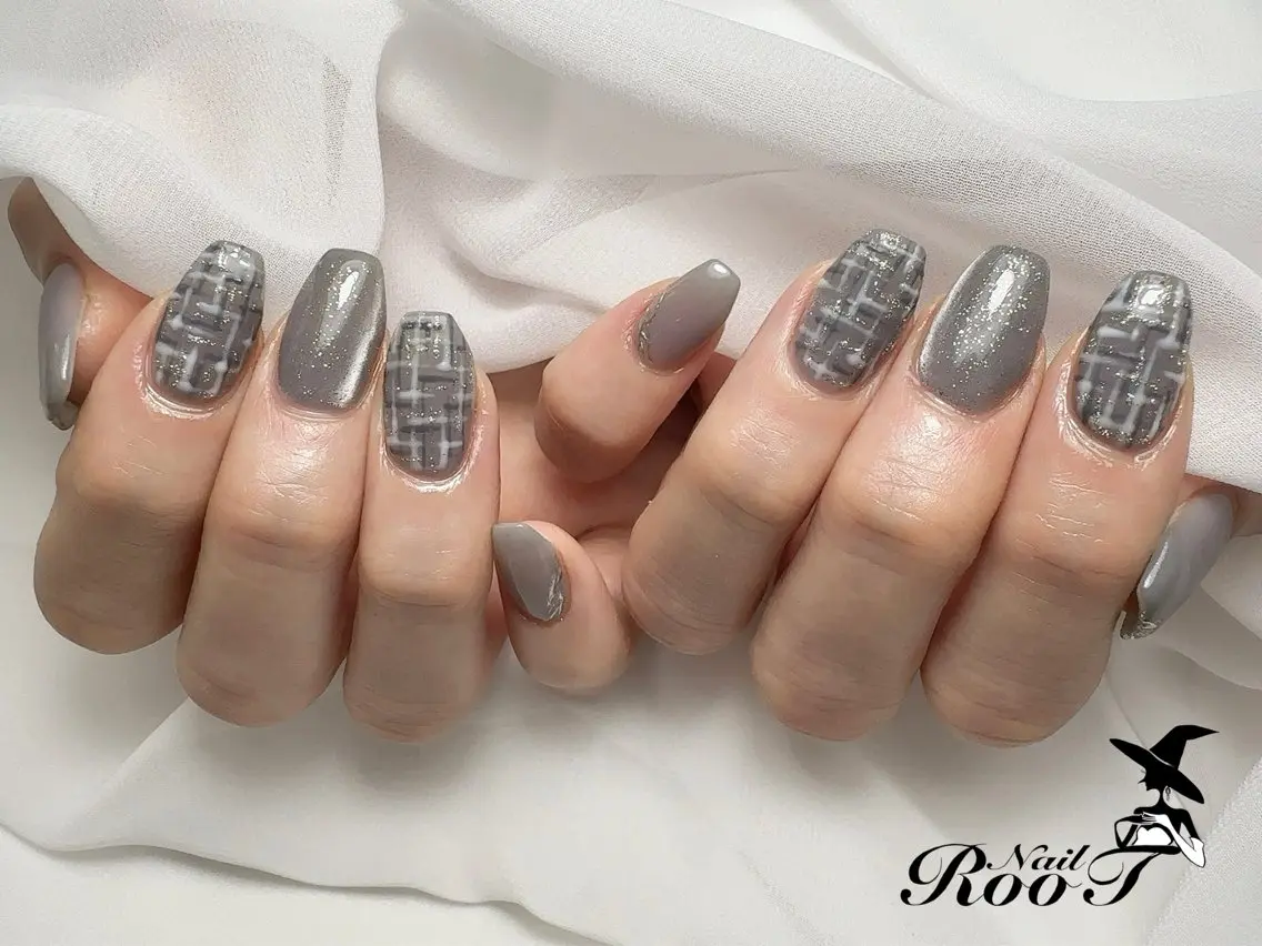 ネイル フラッシュネイル フラッシュマグ ツイードネイル ハンドネイル RooT Nailのネイルデザイン