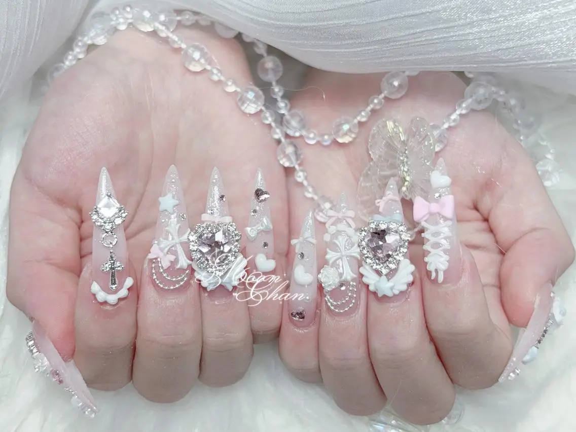 ネイル チークネイル 長さ出し キラキラネイル 韓国ネイル ロングネイル ハンドネイル フットネイル KTNail 🎀 長さ出し専門店のネイルデザイン
